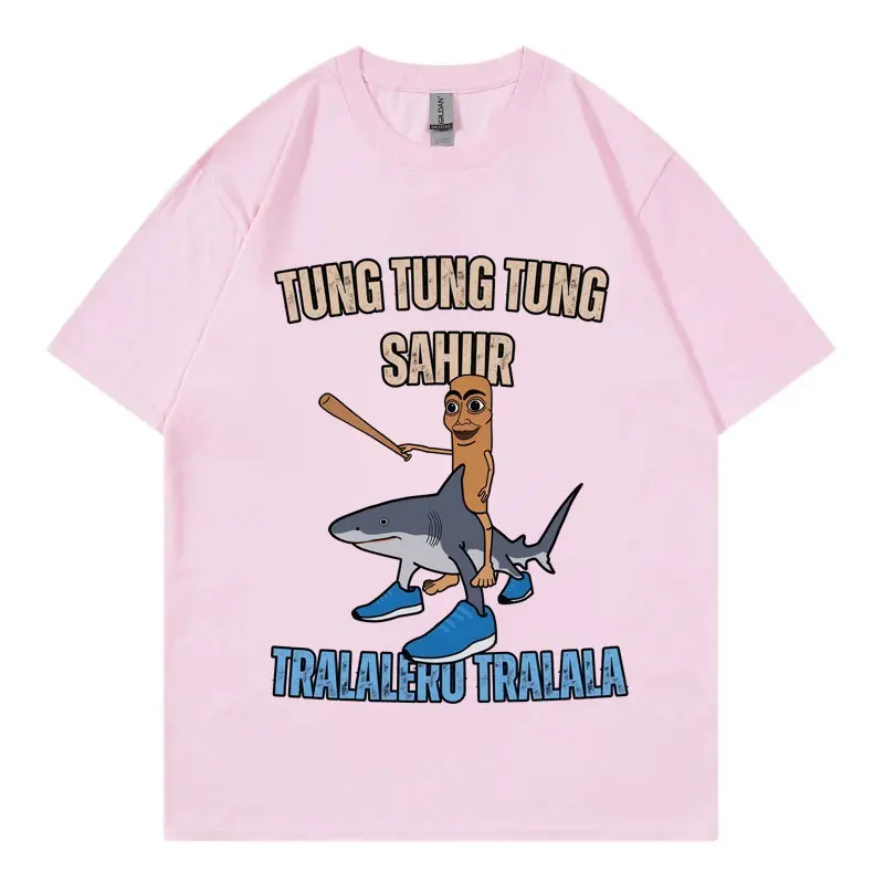 Tung Tung Tung Sahur Baseball Bat T-shirt Tralero Tralala Running Shark T-shirts Unisex Funny Meme Fashion Short Sleeve T Shirt