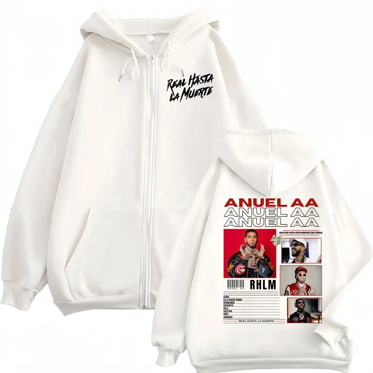 Rapper Anuel AA Merch Zipper Hoodie Fashion Hip Hop Zip Up Jacket Sweatshirt Men's Women's Casual Oversized Pullovers Streetwear