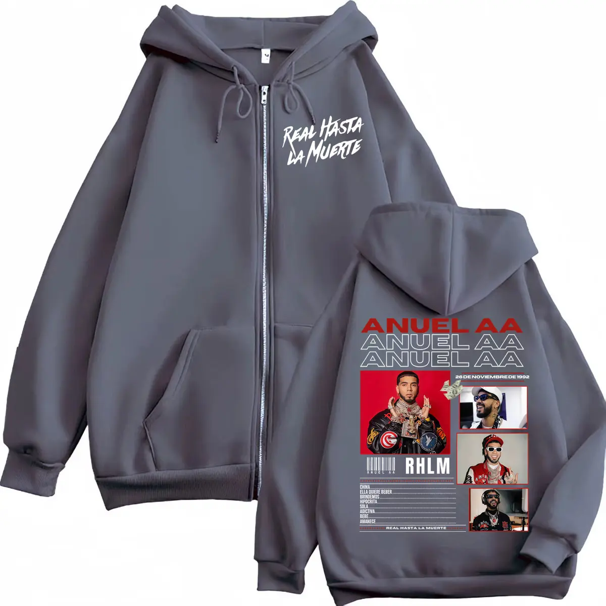 Rapper Anuel AA Merch Zipper Hoodie Fashion Hip Hop Zip Up Jacket Sweatshirt Men's Women's Casual Oversized Pullovers Streetwear