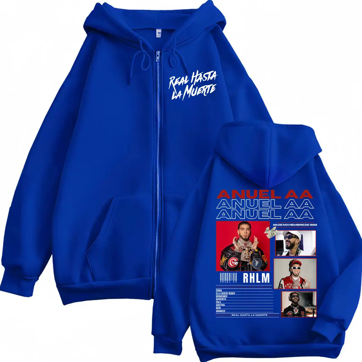 Rapper Anuel AA Merch Zipper Hoodie Fashion Hip Hop Zip Up Jacket Sweatshirt Men's Women's Casual Oversized Pullovers Streetwear