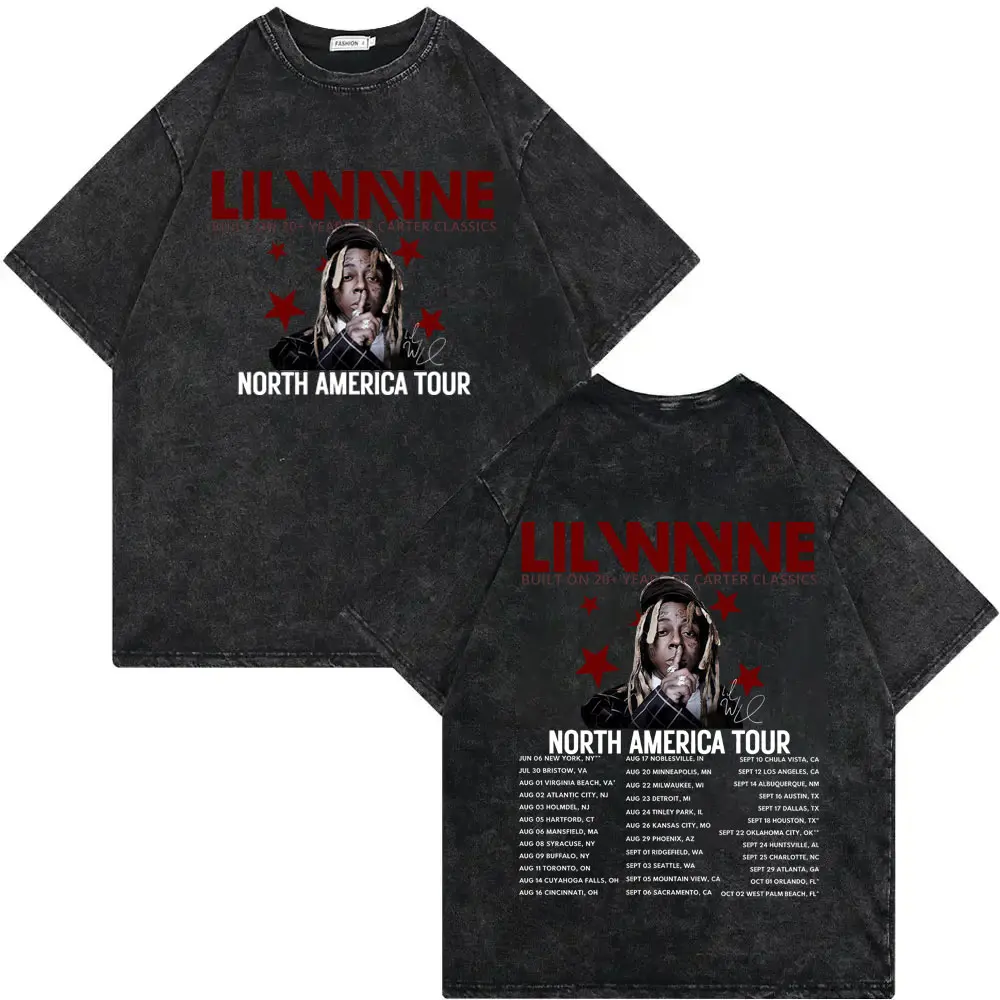 Rapper Lil Wayne Tha Carter VI Tour 2025 T Shirt Harajuku Hip Hop Vintage Washed T-shirt Men Women Casual Fashion Loose T-shirts