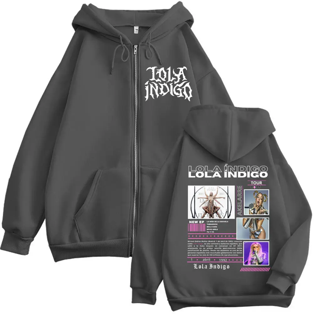 Singer LoIa Indigo Tour 2025 Graphic Zipper Hoodies Men Women Fashion Aesthetic Zip Up Sweatshirts Casual Loose Fleece Pullovers