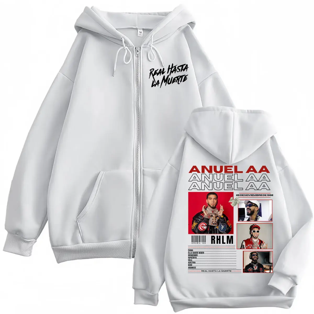 Rapper Anuel AA Merch Zipper Hoodie Fashion Hip Hop Zip Up Jacket Sweatshirt Men's Women's Casual Oversized Pullovers Streetwear