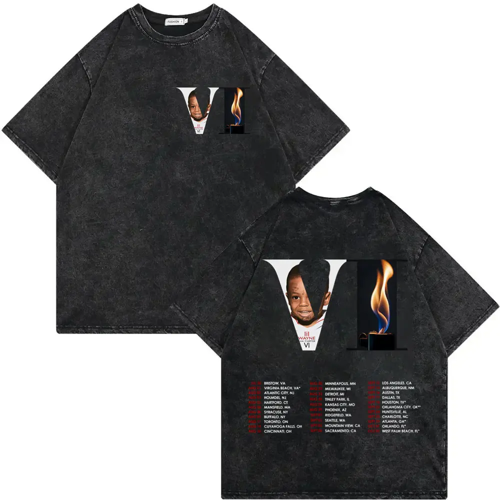 Rapper Lil Wayne Tha Carter VI Tour 2025 T Shirt Harajuku Hip Hop Vintage Washed T-shirt Men Women Casual Fashion Loose T-shirts