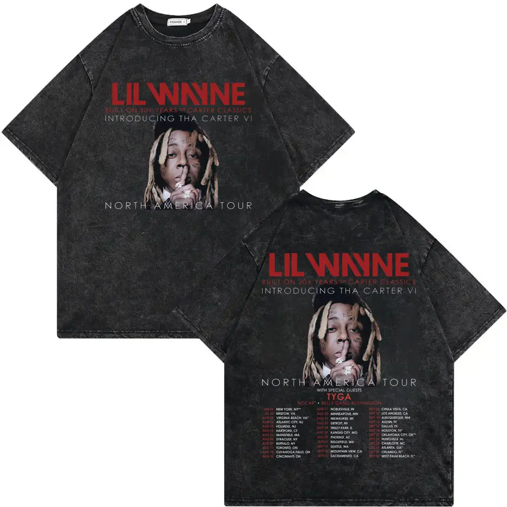 Rapper Lil Wayne Tha Carter VI Tour 2025 T Shirt Harajuku Hip Hop Vintage Washed T-shirt Men Women Casual Fashion Loose T-shirts