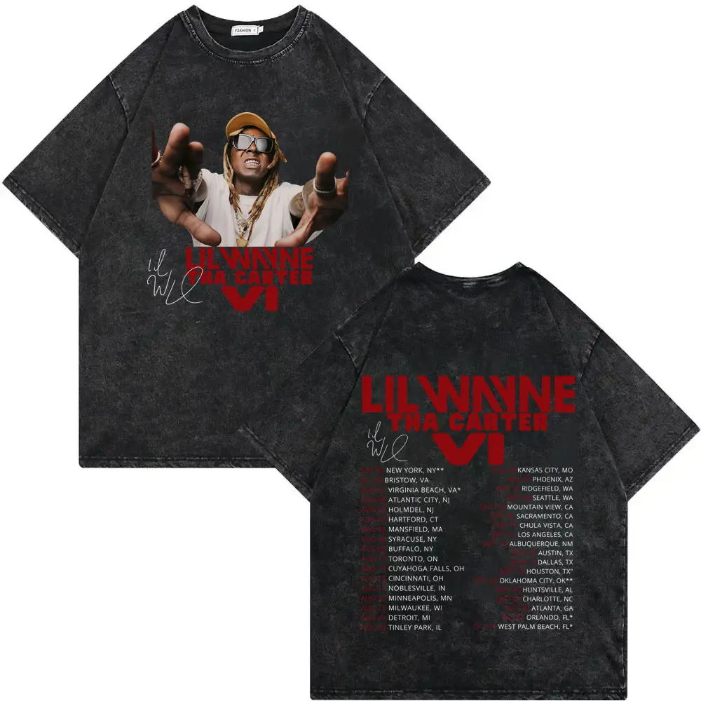 Rapper Lil Wayne Tha Carter VI Tour 2025 T Shirt Harajuku Hip Hop Vintage Washed T-shirt Men Women Casual Fashion Loose T-shirts