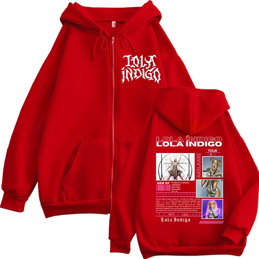 Singer LoIa Indigo Tour 2025 Graphic Zipper Hoodies Men Women Fashion Aesthetic Zip Up Sweatshirts Casual Loose Fleece Pullovers
