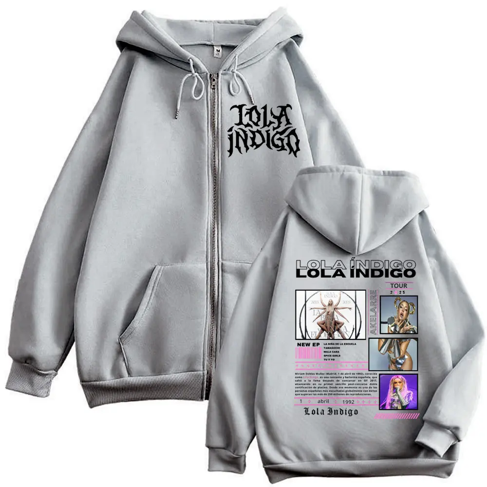 Singer LoIa Indigo Tour 2025 Graphic Zipper Hoodies Men Women Fashion Aesthetic Zip Up Sweatshirts Casual Loose Fleece Pullovers