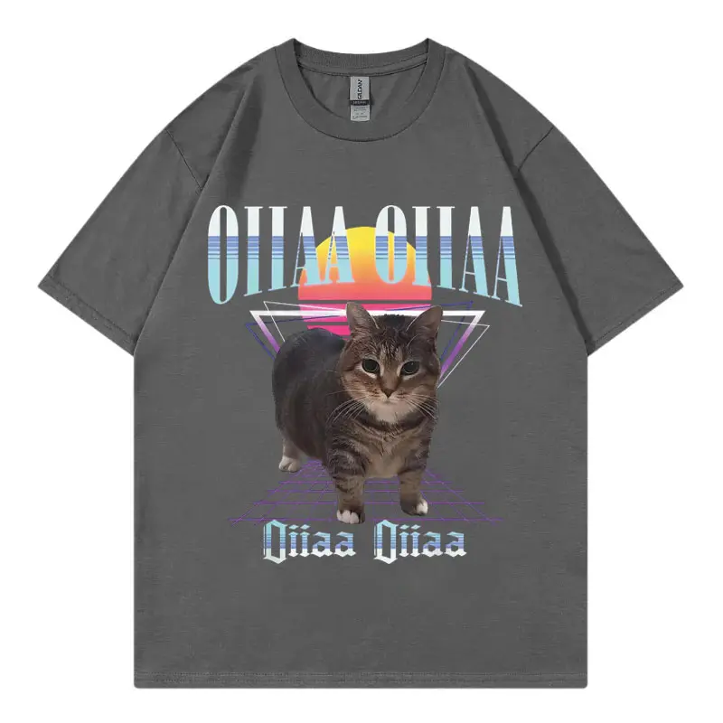 Funny Vaporwave Cyber Cat Meme Graphic T Shirts Harajuku Y2k Fashion Short Sleeve T-shirt Men Women Casual Oversized T-shirts