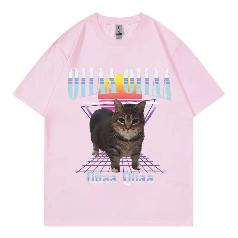 Funny Vaporwave Cyber Cat Meme Graphic T Shirts Harajuku Y2k Fashion Short Sleeve T-shirt Men Women Casual Oversized T-shirts