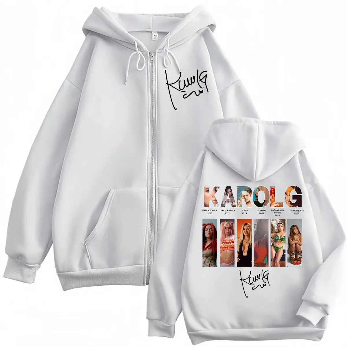 Karol G Tropicoqueta Album Zipper Hoodie Men Women Fashion Pop Music Zip Up Sweatshirts High Quality Fleece Oversized Pullovers
