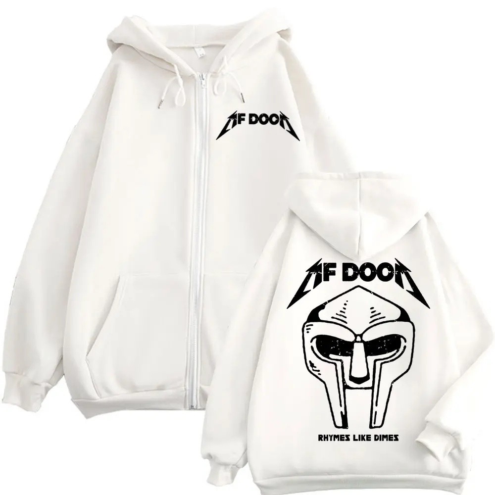 Rapper Mf Doom Rhymes Like Dimes Merch Zipper Hoodie Harajuku Hip Hop Zip Up Sweatshirts Men's Women's Fashion Vintage Pullovers