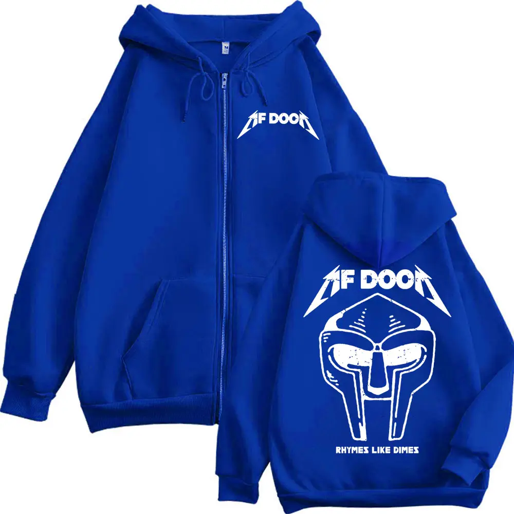 Rapper Mf Doom Rhymes Like Dimes Merch Zipper Hoodie Harajuku Hip Hop Zip Up Sweatshirts Men's Women's Fashion Vintage Pullovers