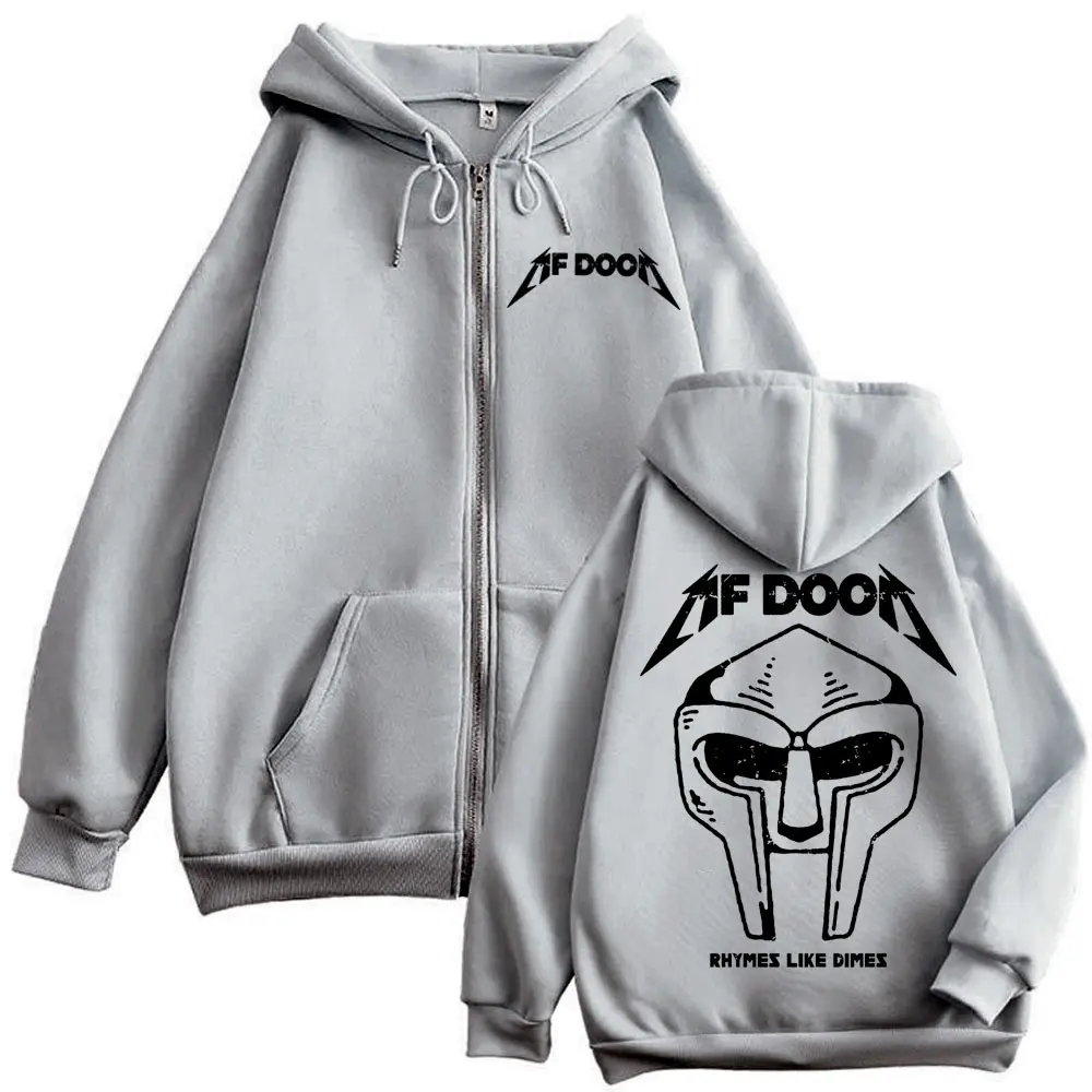 Rapper Mf Doom Rhymes Like Dimes Merch Zipper Hoodie Harajuku Hip Hop Zip Up Sweatshirts Men's Women's Fashion Vintage Pullovers