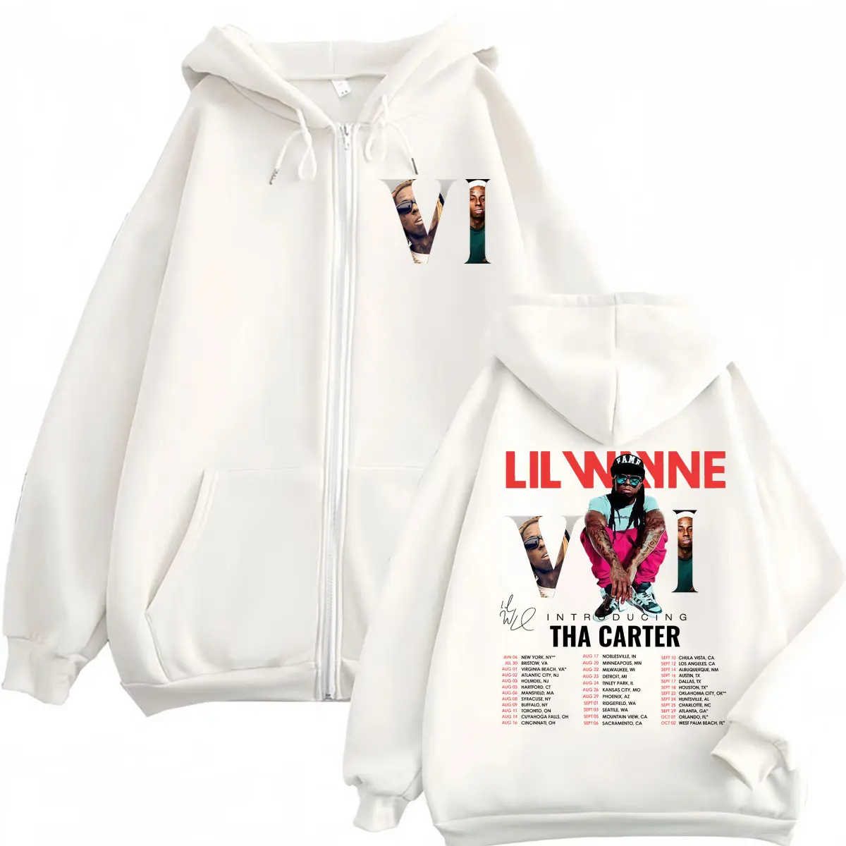 Rapper Lil Wayne Tha Carter VI Tour 2025 Zipper Hoodie Men Women Fashion Hip Hop Zip Up Pullovers High Quality Fleece Sweatshirt