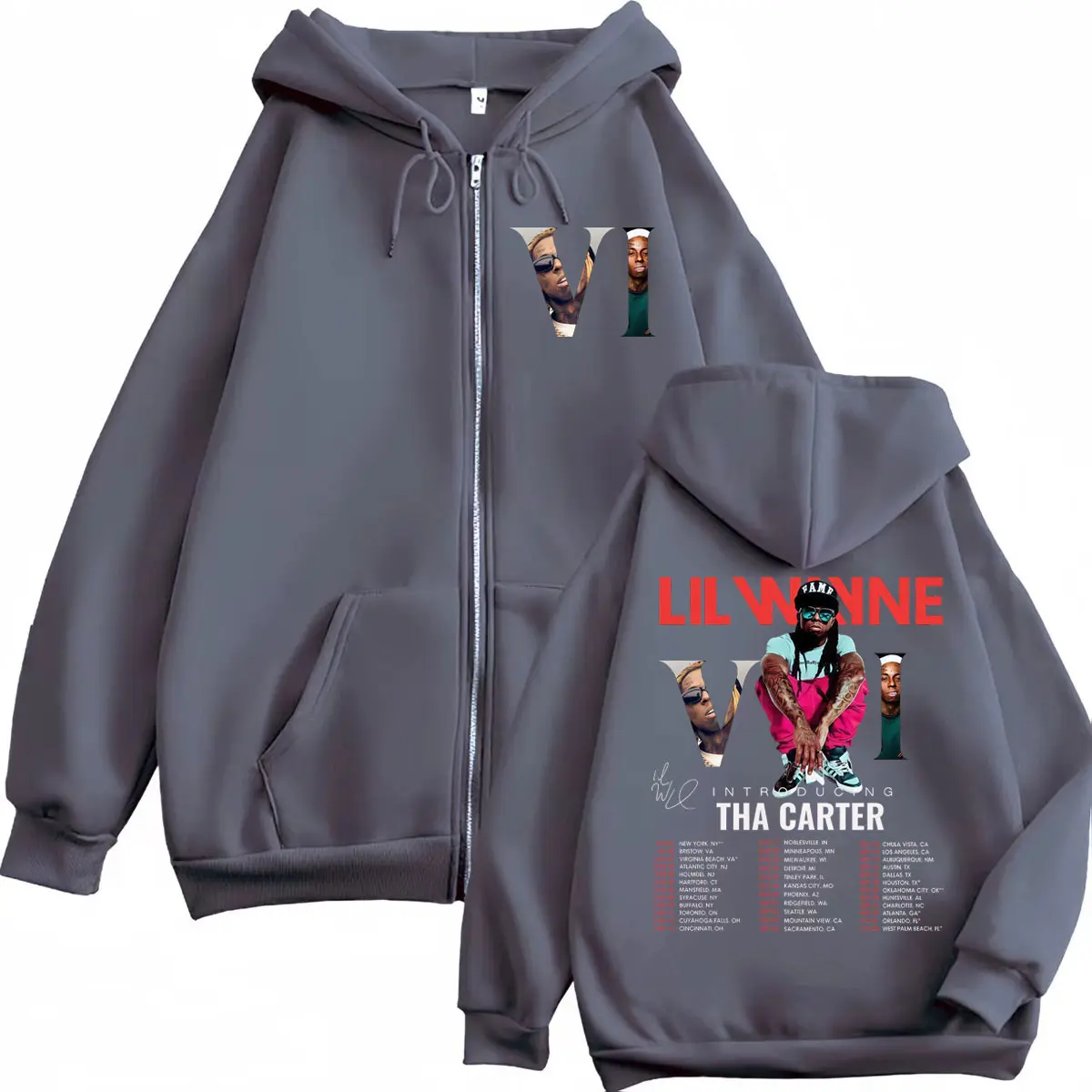 Rapper Lil Wayne Tha Carter VI Tour 2025 Zipper Hoodie Men Women Fashion Hip Hop Zip Up Pullovers High Quality Fleece Sweatshirt