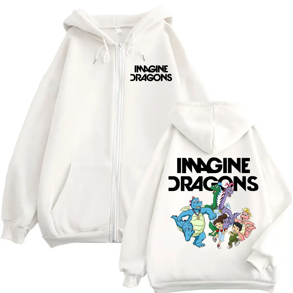 Rock Band Imagine Dragons Loom World Tour 2025 Zip Up Hoodie Fashion Cartoon Zipper Sweatshirts Men Women Casual Loose Pullovers