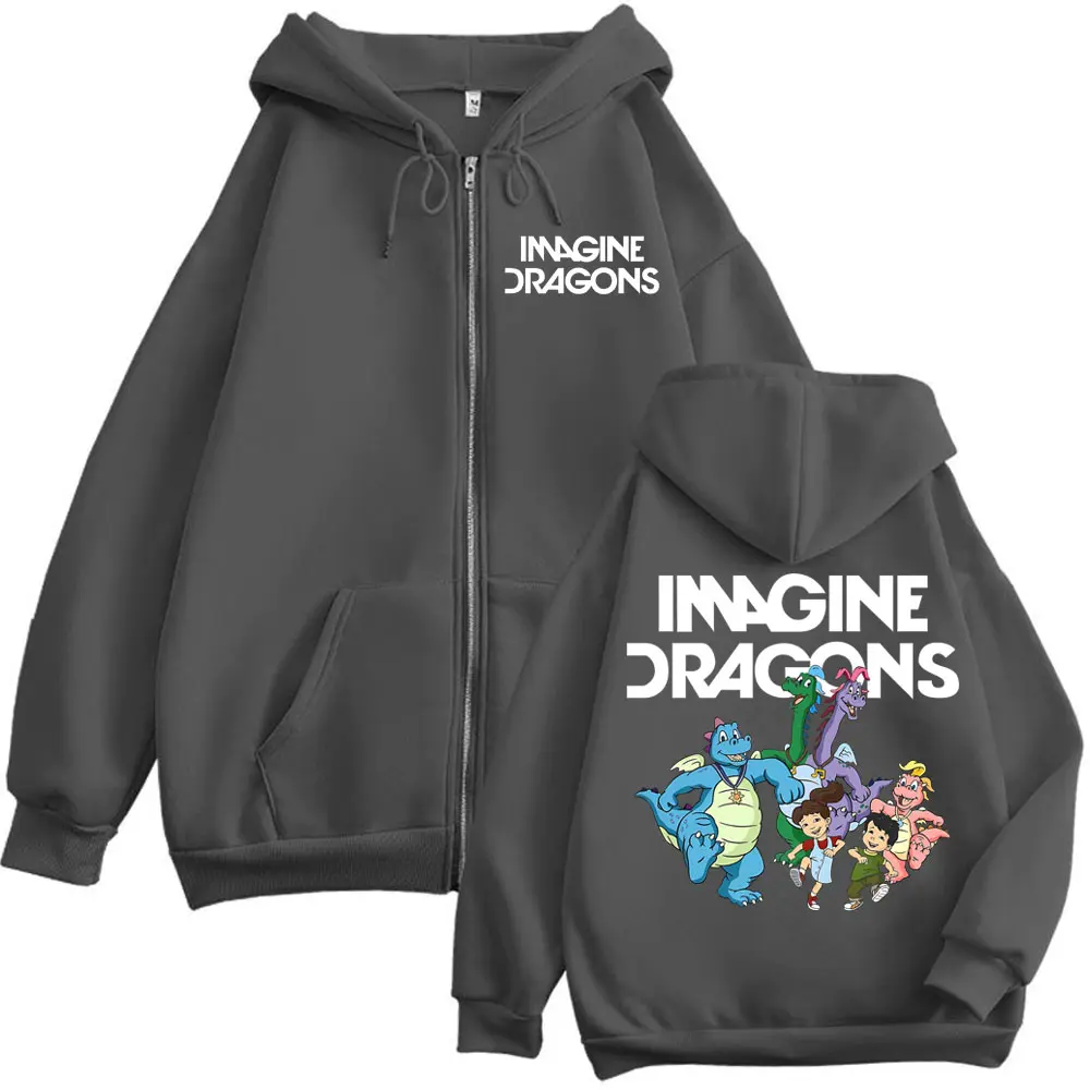 Rock Band Imagine Dragons Loom World Tour 2025 Zip Up Hoodie Fashion Cartoon Zipper Sweatshirts Men Women Casual Loose Pullovers