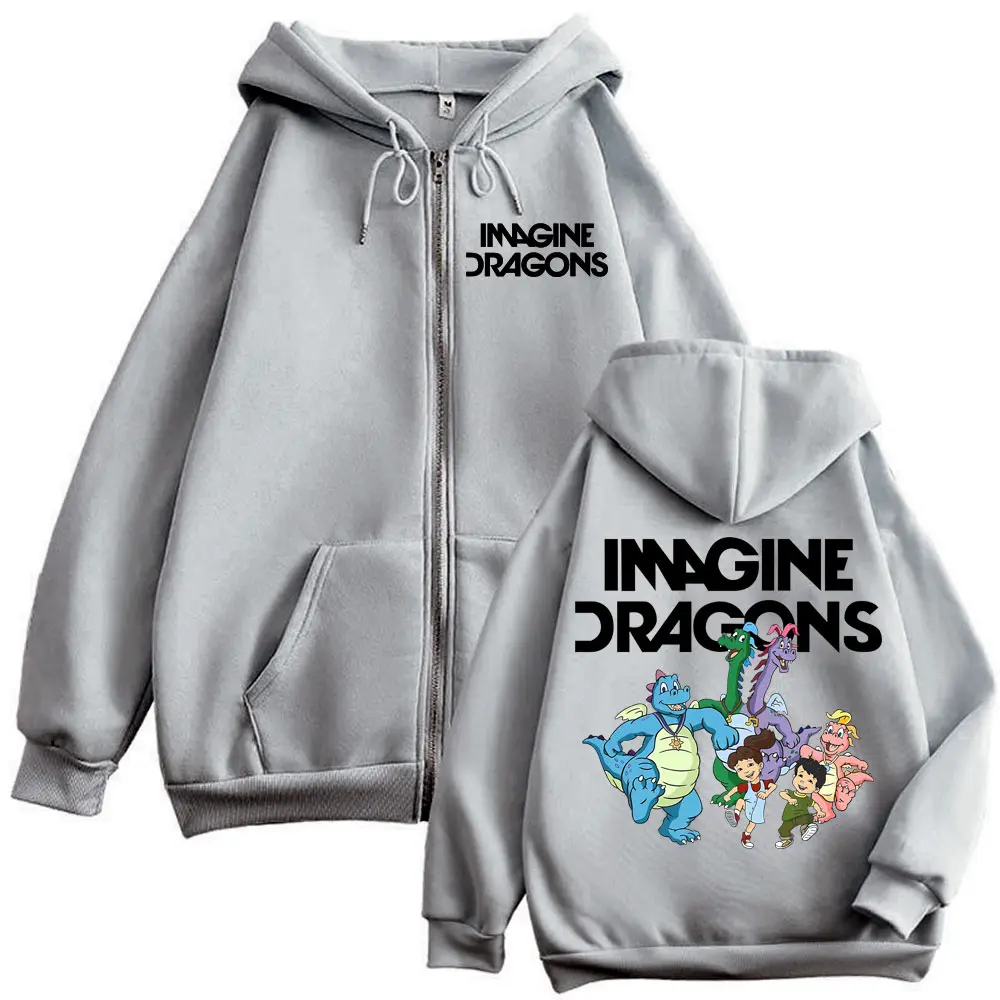 Rock Band Imagine Dragons Loom World Tour 2025 Zip Up Hoodie Fashion Cartoon Zipper Sweatshirts Men Women Casual Loose Pullovers