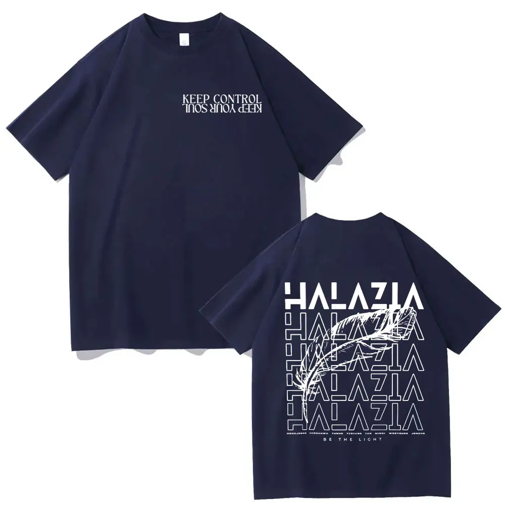 Kpop ATEEZ Halazia Double Sided Print T-shirt Fashion Hip Hop Short Sleeve T Shirts Men Women High Quality Pure Cotton T-shirts