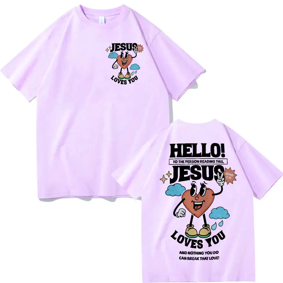 Christian Hello Jesus Loves You Bible Verse T-shirt High Street Fashion Trend Short Sleeve T Shirts Unisex Casual Loose T-shirts
