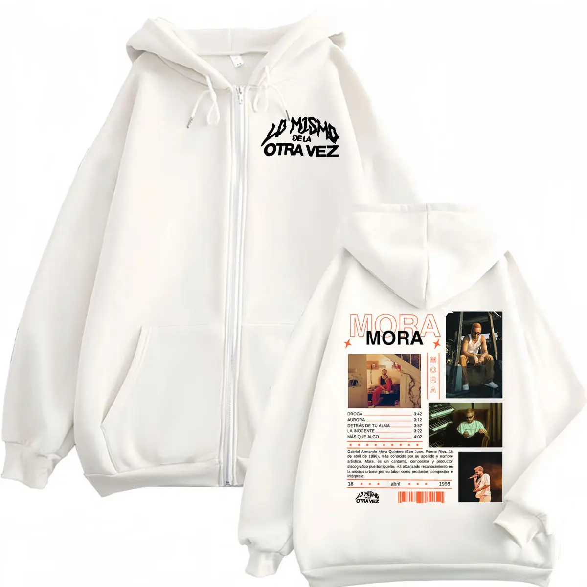 Rapper Mora Lo Mismo De Siempre 2025 New Album Graphic Zipper Hoodie Men Women Clothing Fashion Hip Hop Zip Up Hooded Sweatshirt