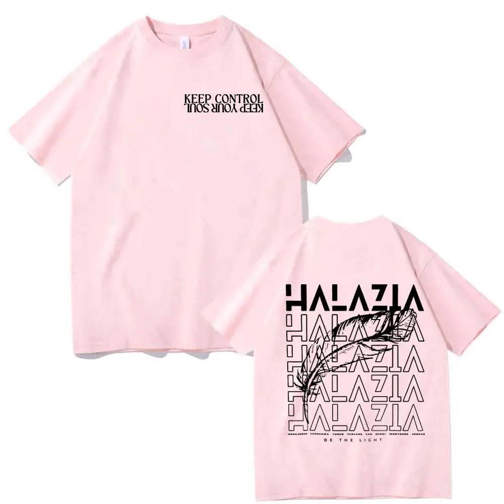 Kpop ATEEZ Halazia Double Sided Print T-shirt Fashion Hip Hop Short Sleeve T Shirts Men Women High Quality Pure Cotton T-shirts