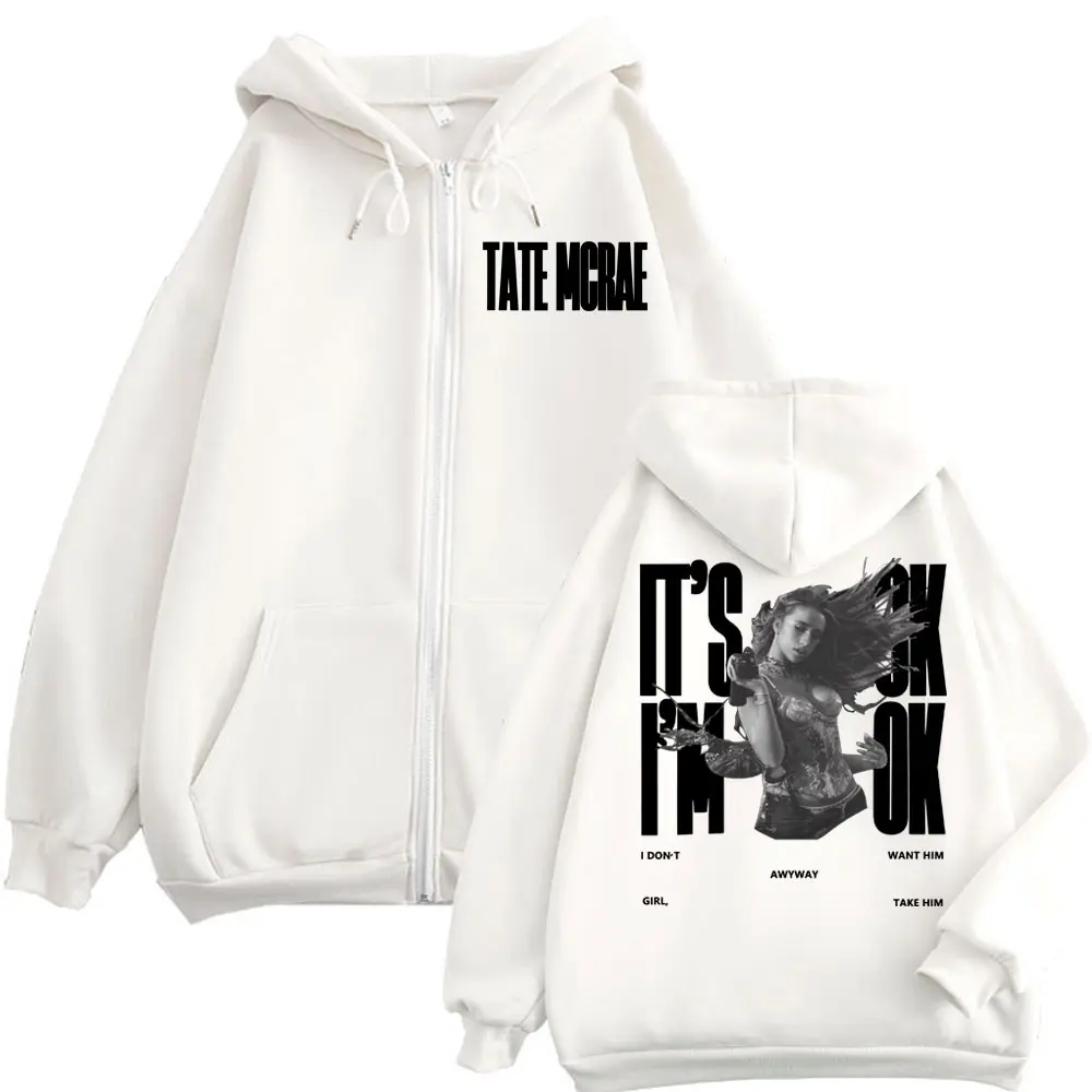 Tate McRae It's Ok I'm Ok Merch Zipper Hoodies Men Women Clothing Vintage  Aesthetic Sweatshirts Fashion Casual Loose Pullovers