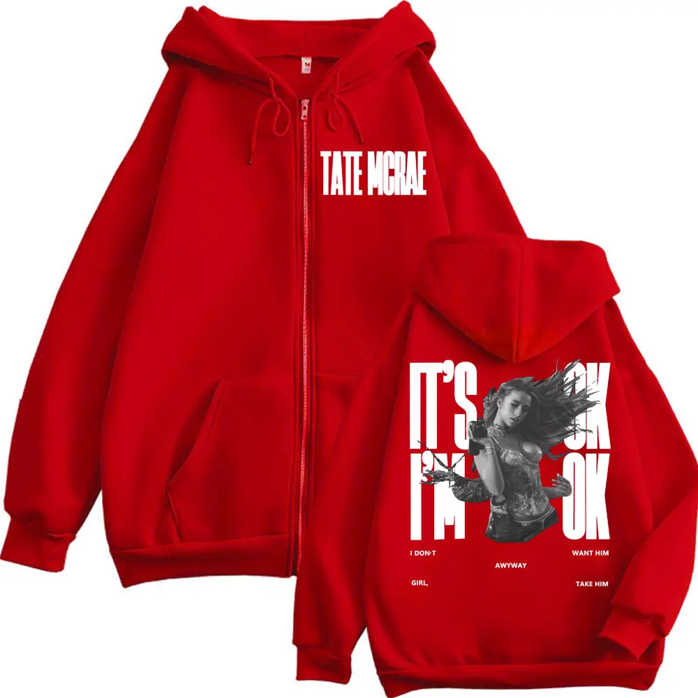 Tate McRae It's Ok I'm Ok Merch Zipper Hoodies Men Women Clothing Vintage  Aesthetic Sweatshirts Fashion Casual Loose Pullovers