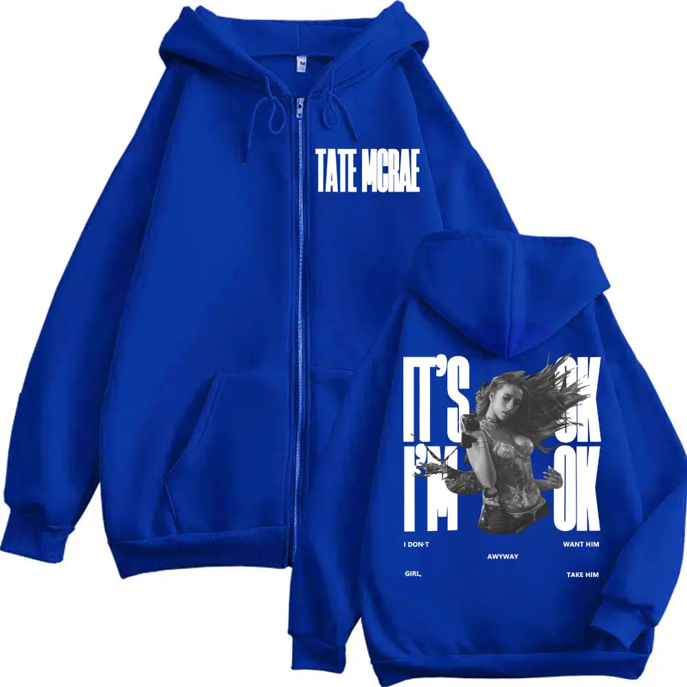 Tate McRae It's Ok I'm Ok Merch Zipper Hoodies Men Women Clothing Vintage  Aesthetic Sweatshirts Fashion Casual Loose Pullovers