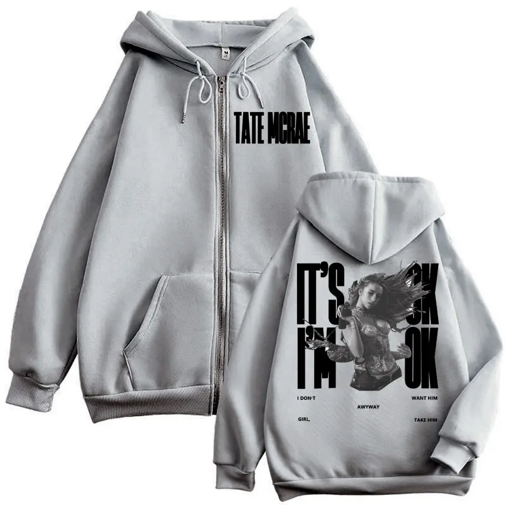 Tate McRae It's Ok I'm Ok Merch Zipper Hoodies Men Women Clothing Vintage  Aesthetic Sweatshirts Fashion Casual Loose Pullovers
