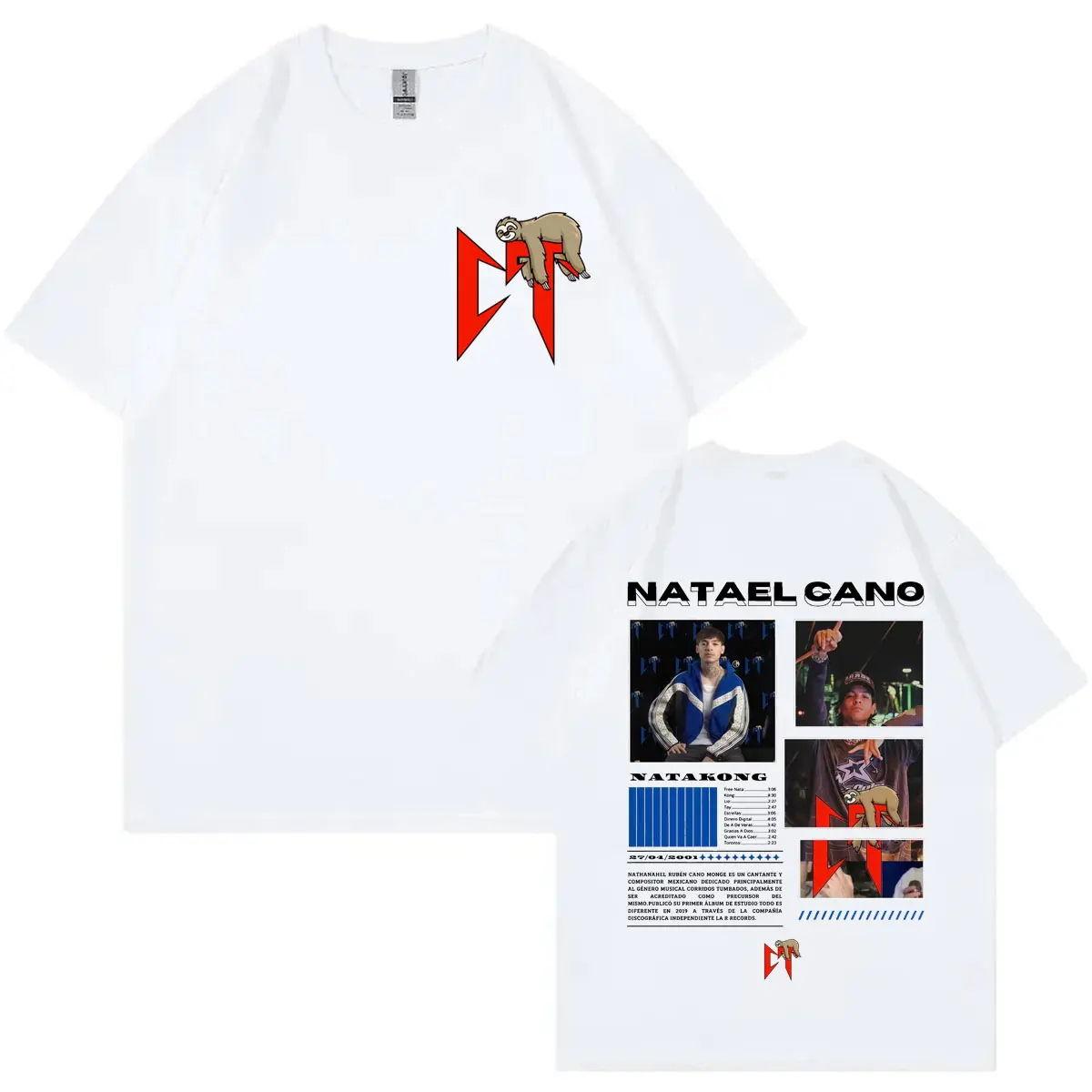 Rapper Natanael Cano Sloth Graphic T Shirts Music Album NataKong Merch T-shirt Men's Women's Clothing Fashion Hip Hop T-shirts