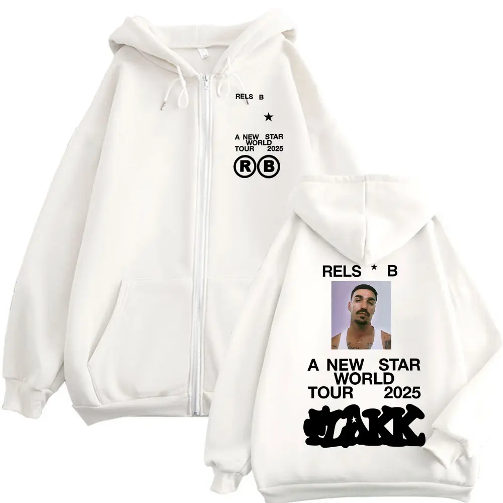Rapper Rels B A New Star World Tour 2025 Zipper Hoodie Harajuku Hip Hop Zip Up Pullovers Men Women Casual Oversized Sweatshirts
