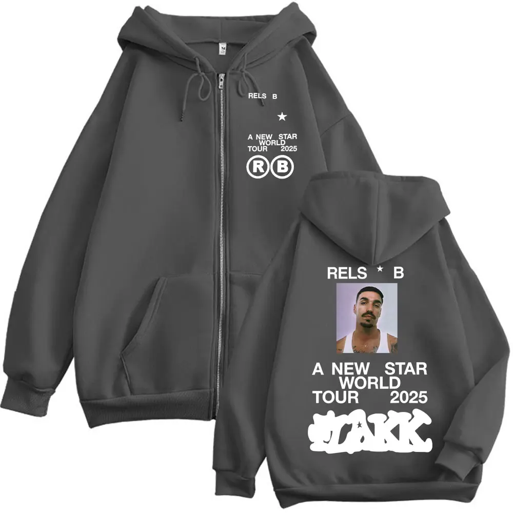 Rapper Rels B A New Star World Tour 2025 Zipper Hoodie Harajuku Hip Hop Zip Up Pullovers Men Women Casual Oversized Sweatshirts