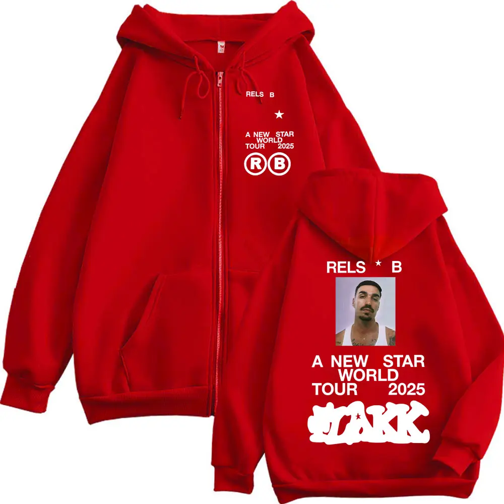 Rapper Rels B A New Star World Tour 2025 Zipper Hoodie Harajuku Hip Hop Zip Up Pullovers Men Women Casual Oversized Sweatshirts