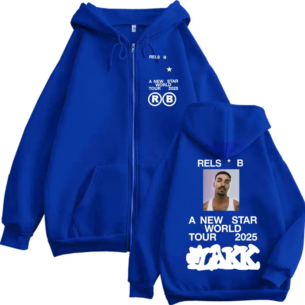 Rapper Rels B A New Star World Tour 2025 Zipper Hoodie Harajuku Hip Hop Zip Up Pullovers Men Women Casual Oversized Sweatshirts
