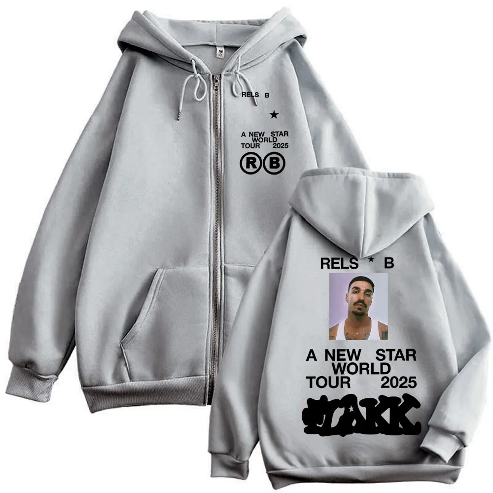 Rapper Rels B A New Star World Tour 2025 Zipper Hoodie Harajuku Hip Hop Zip Up Pullovers Men Women Casual Oversized Sweatshirts