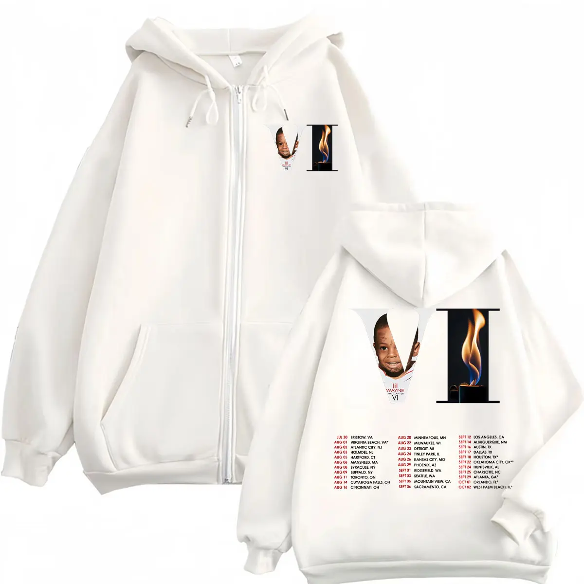 Lil Wayne Tha Carter VI Tour 2025 Double Sided Graphic Zipper Hoodies Men Women Fashion Hip Hop Zip Up Sweatshirts Streetwear