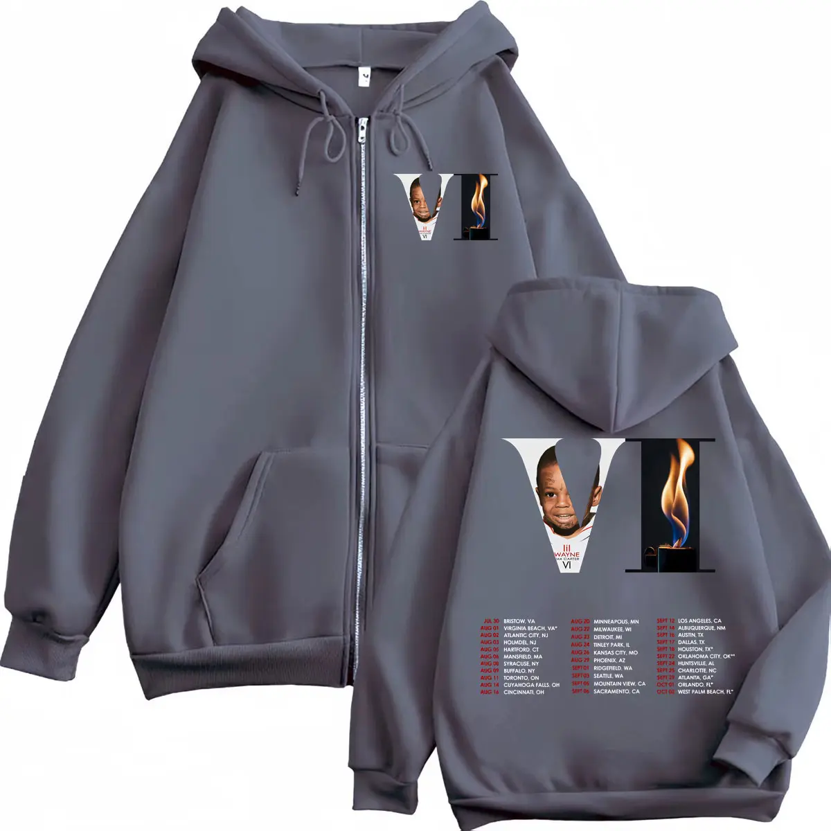 Lil Wayne Tha Carter VI Tour 2025 Double Sided Graphic Zipper Hoodies Men Women Fashion Hip Hop Zip Up Sweatshirts Streetwear