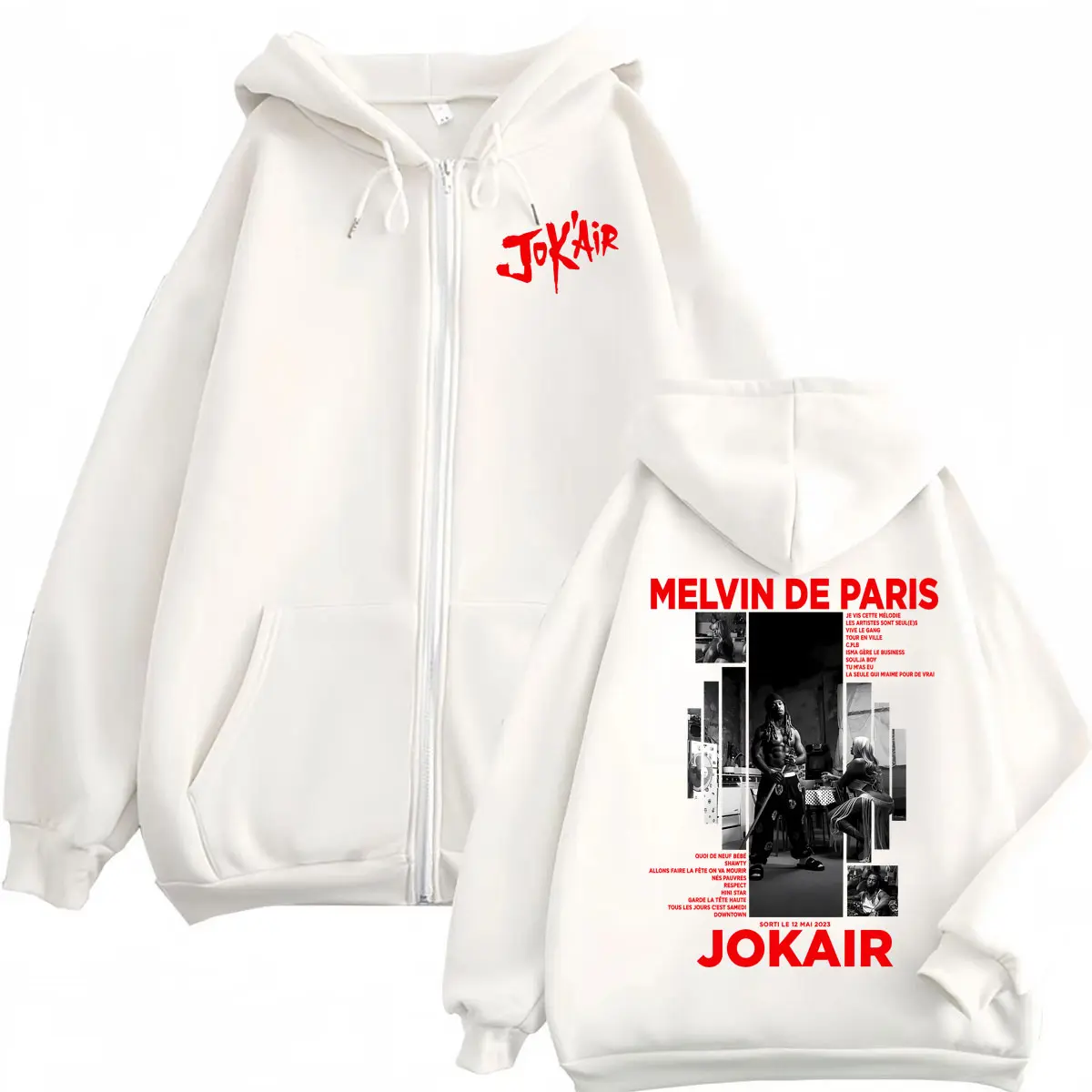 Rapper Jok'air Melvin De Paris Graphic Zipper Hoodie Hip Hop Vintage Zip Up Hooded Sweatshirt Men Women Fashion Casual Pullovers