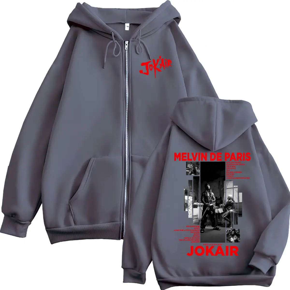 Rapper Jok'air Melvin De Paris Graphic Zipper Hoodie Hip Hop Vintage Zip Up Hooded Sweatshirt Men Women Fashion Casual Pullovers