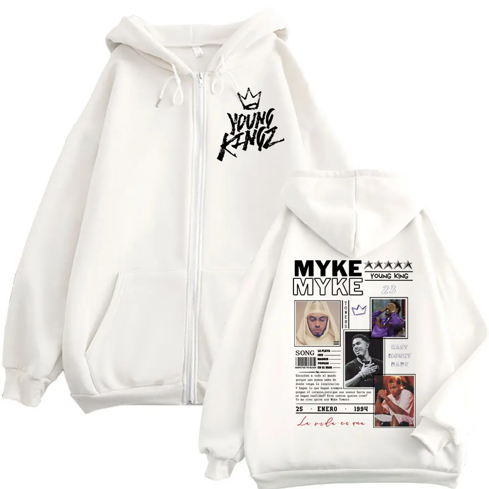 Rapper Myke Towers Merch Zipper Hoodie Men Women Clothing Harajuku Hip Hop Zip Up Sweatshirts Fashion Casual Oversized Pullovers