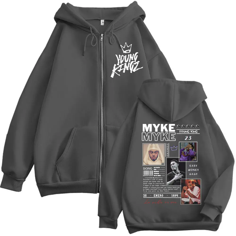 Rapper Myke Towers Merch Zipper Hoodie Men Women Clothing Harajuku Hip Hop Zip Up Sweatshirts Fashion Casual Oversized Pullovers