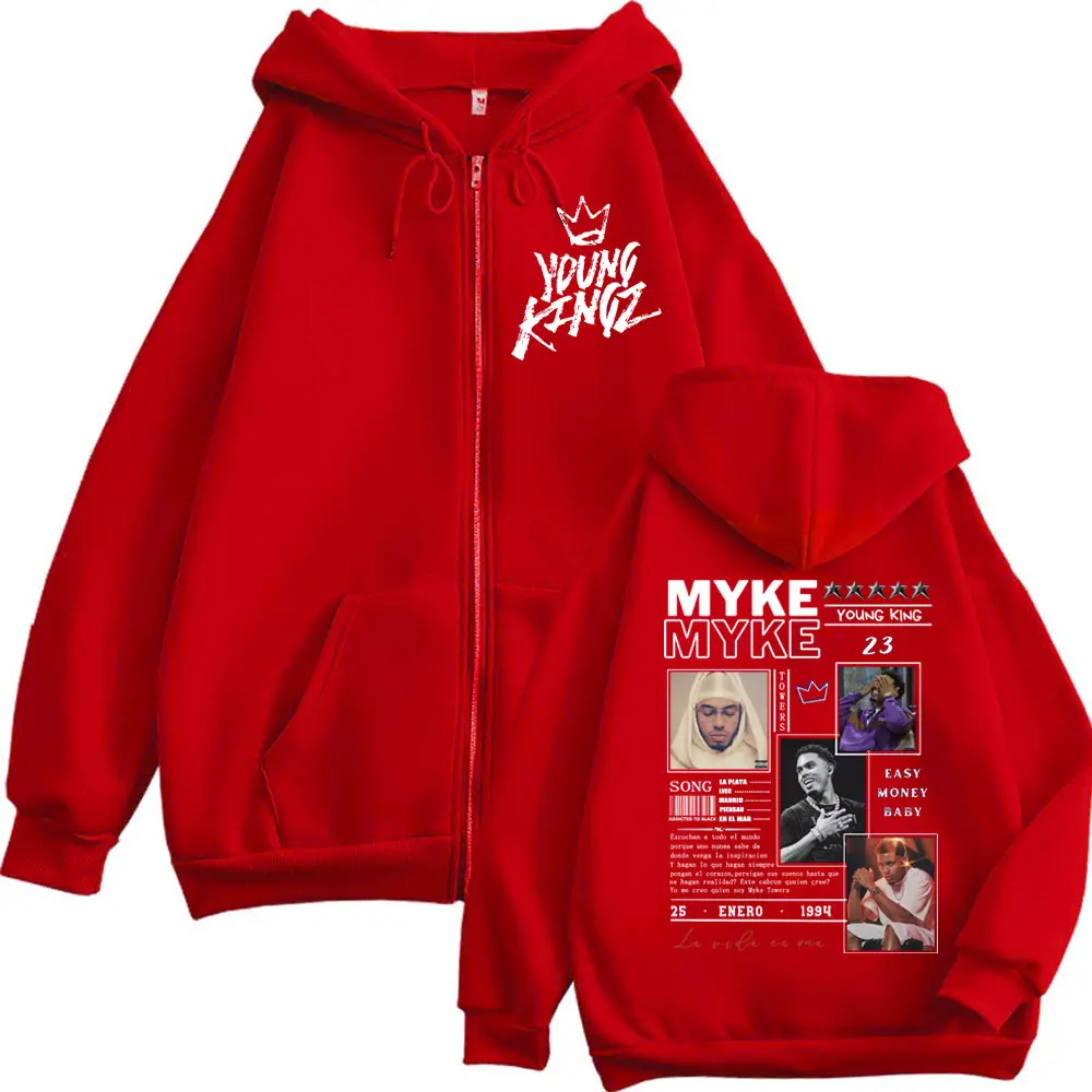 Rapper Myke Towers Merch Zipper Hoodie Men Women Clothing Harajuku Hip Hop Zip Up Sweatshirts Fashion Casual Oversized Pullovers