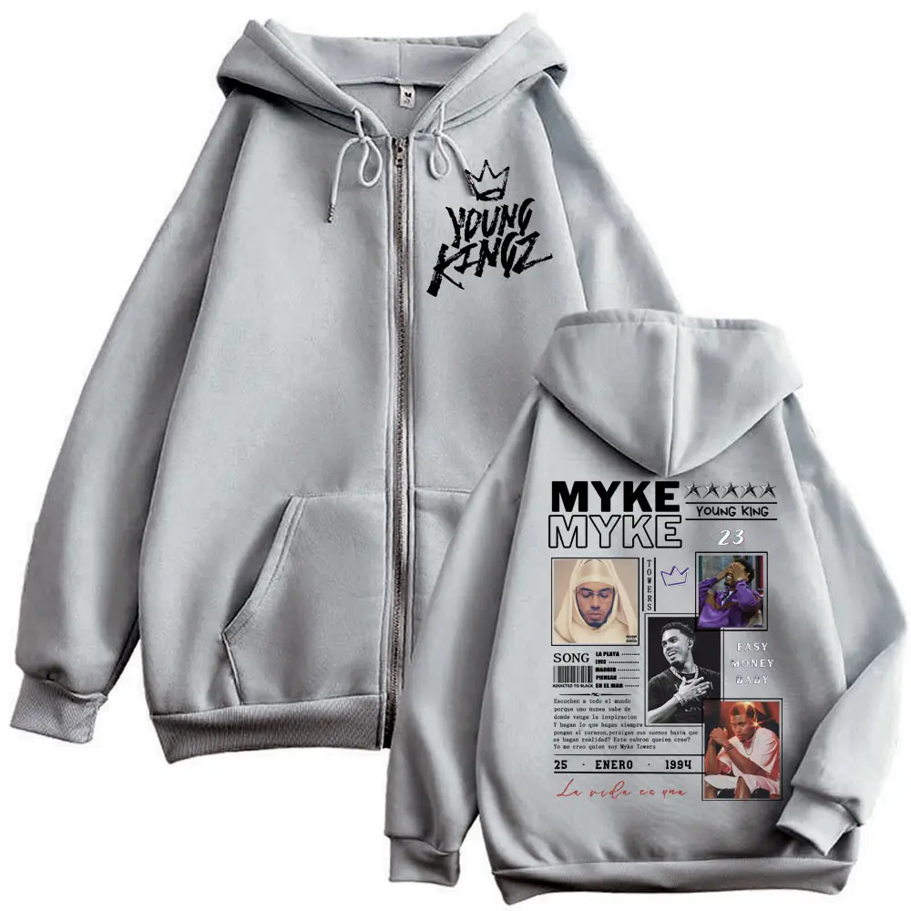 Rapper Myke Towers Merch Zipper Hoodie Men Women Clothing Harajuku Hip Hop Zip Up Sweatshirts Fashion Casual Oversized Pullovers