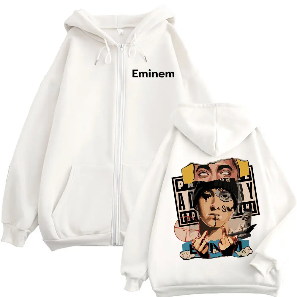Rapper Eminem Graphic Zipper Hoodie Men Women Fashion Hip Hop Zip Up Sweatshirts Autumn Winter Casual Loose Pullovers Streetwear