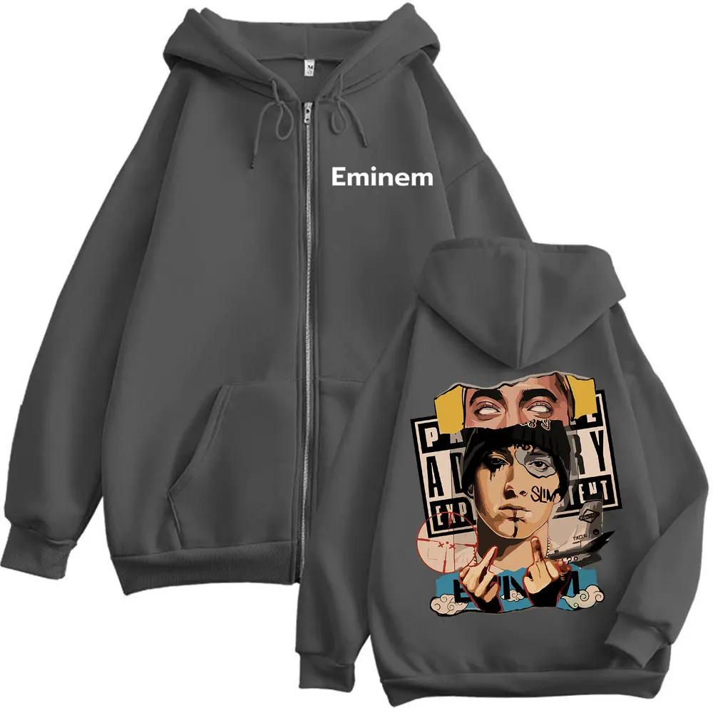 Rapper Eminem Graphic Zipper Hoodie Men Women Fashion Hip Hop Zip Up Sweatshirts Autumn Winter Casual Loose Pullovers Streetwear