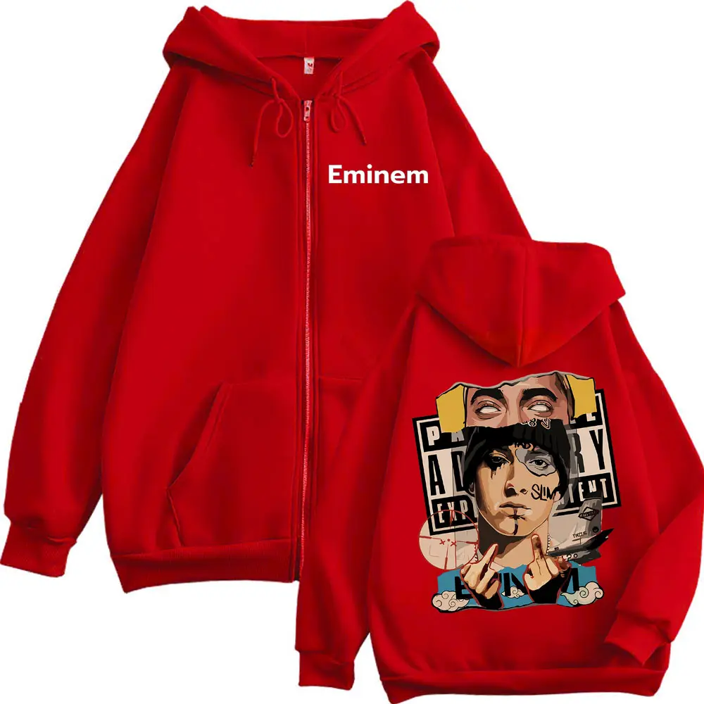 Rapper Eminem Graphic Zipper Hoodie Men Women Fashion Hip Hop Zip Up Sweatshirts Autumn Winter Casual Loose Pullovers Streetwear