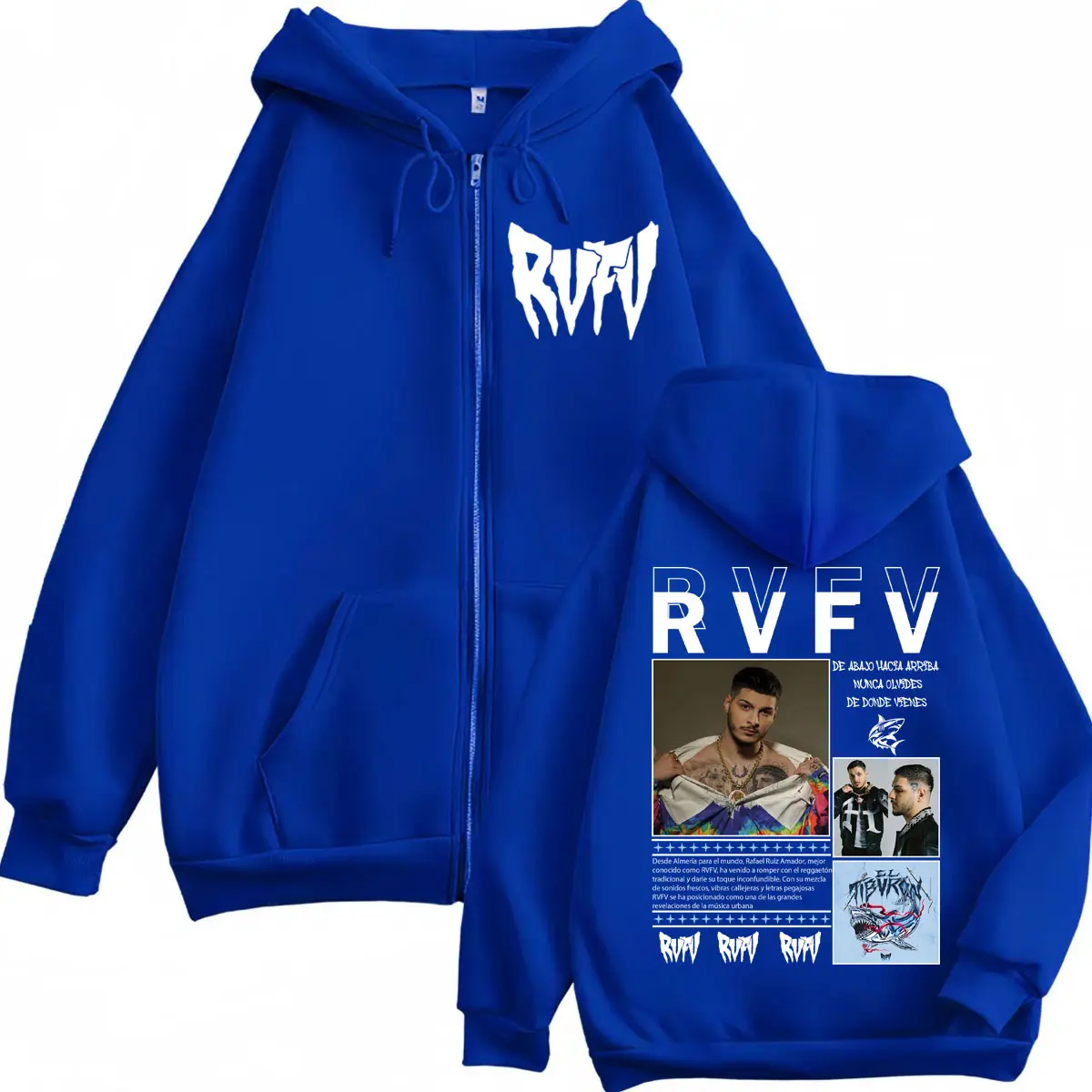 Rapper RVFV Eltiburón Tour Zipper Hoodies Hip Hop Vintage Zip Up Hooded Sweatshirts Men's Women's High Quality Fashion Pullovers