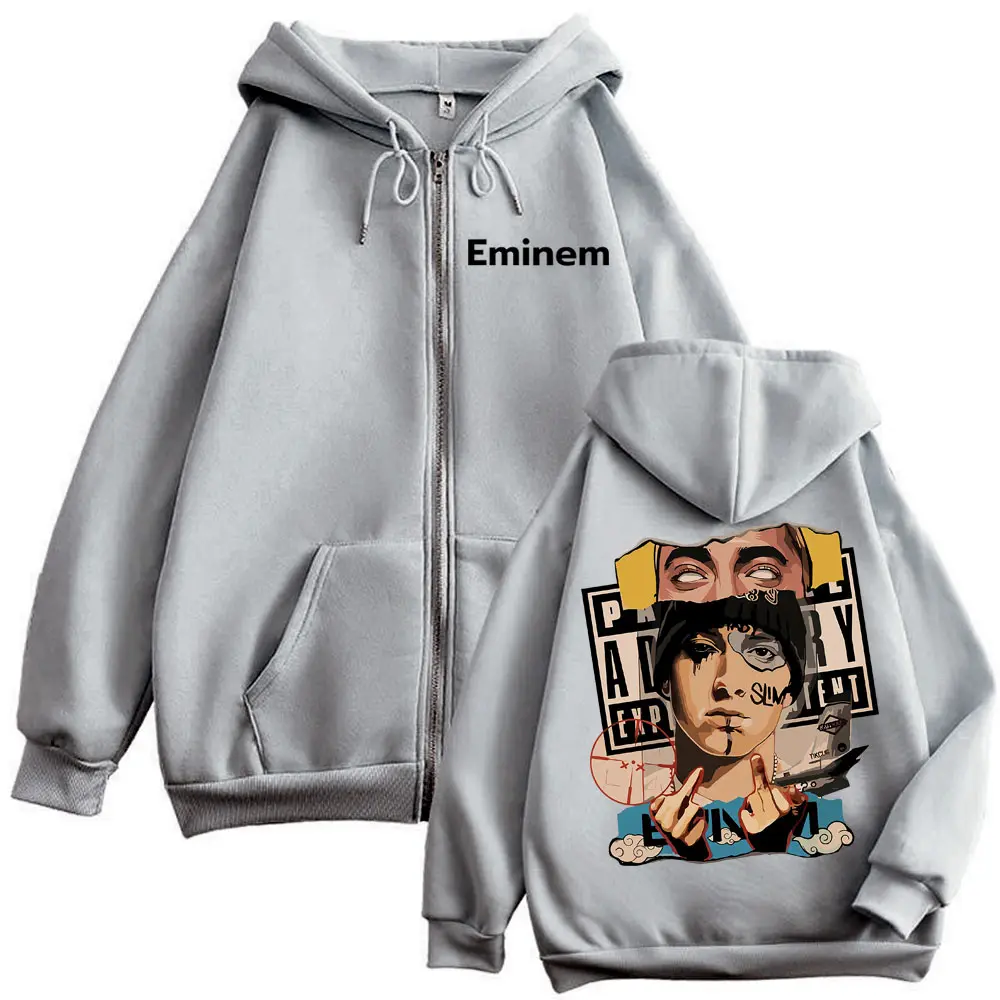 Rapper Eminem Graphic Zipper Hoodie Men Women Fashion Hip Hop Zip Up Sweatshirts Autumn Winter Casual Loose Pullovers Streetwear